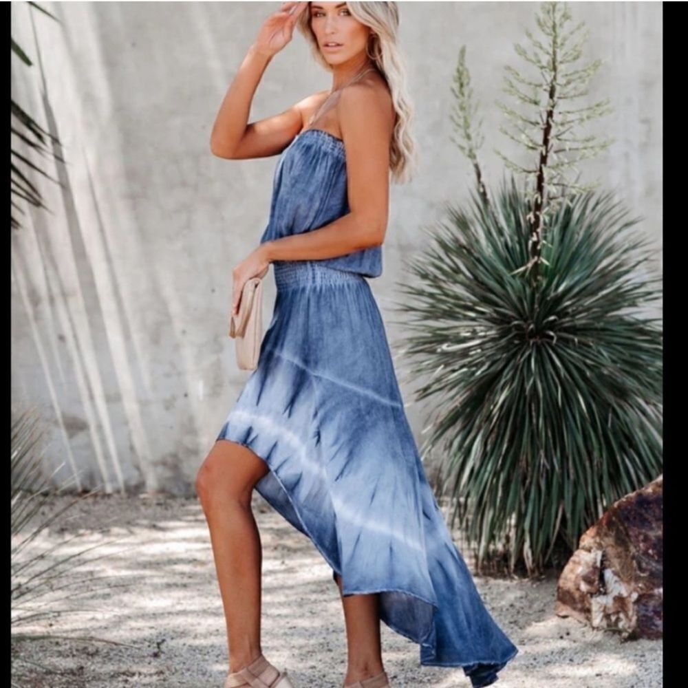 Storia Ocean Breeze Strapless Tie Dye High Low Maxi Dress Small